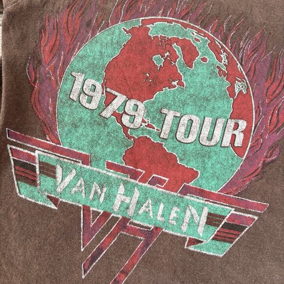 Van Halen 1979 Tour Reprint T-Shirt M Brown Double Sided Band Graphic Tee - Picture 2 of 5